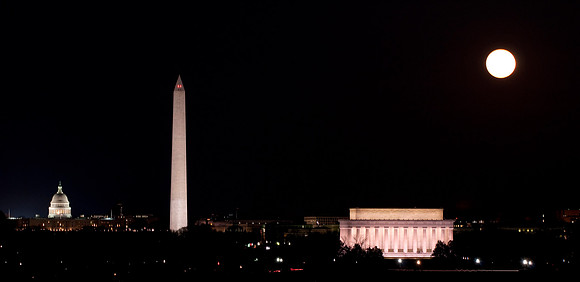 Moonrise over the monuments of DC